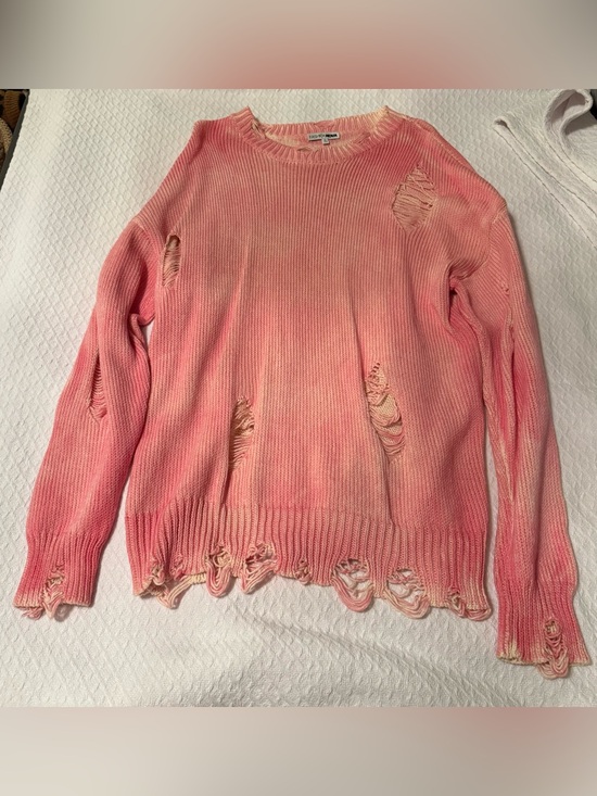 Fashion Nova Sweaters - Fashion Nova Pink Distressed oversized Crewneck Sweater